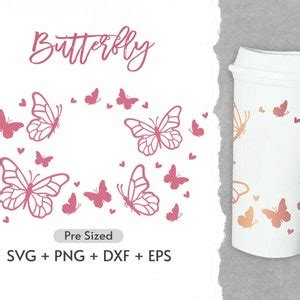16oz Butterfly Hot Cup Svg Full Wrap Svg Butterfly Flowers Svg Pre Sized Hot Cup Butterfly