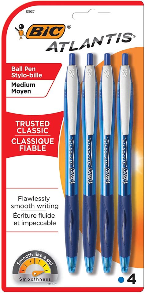 Bic Atlantis Ball Pens Retractable Blue Medium Point 4 Pack