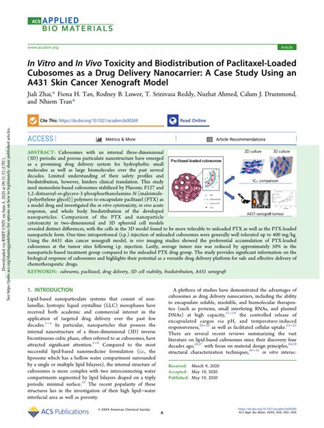 PDF In Vitro And In Vivo Toxicity And Biodistribution Of Paclitaxel