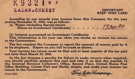 1923 Ford Motor Company Employee Income Statement Rdetroit