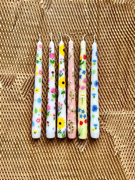 Hand Painted Spring Floral Tapers Candles Hand Painted Candles Spring