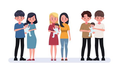 Gay And Heterosexual Holding Baby Diverse Families Same Sex Adoption 8923877 Vector Art At