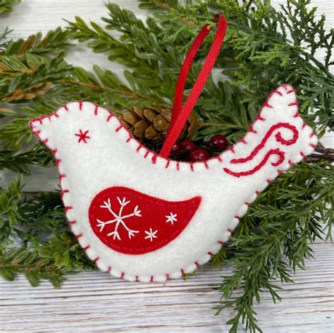 Felt Bird Christmas Ornament Felt Christmas Ornaments Red Etsy