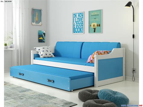 Кровать BMS Group Dawid с выдвижной кроватью 90x200 (White/Blue)
