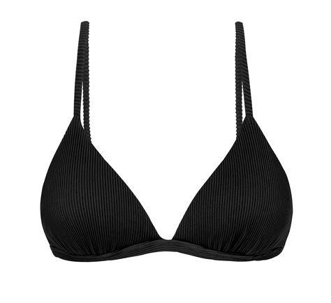 Reggiseno Bikini Triangolo Nero A Coste Con Spalline Regolabili Top