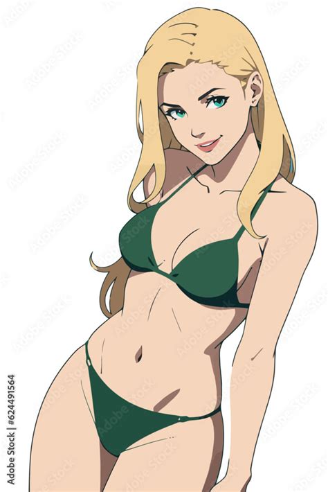 Sexy Blonde Girl In Bikini Swimwear Summer Illustration Vector Cartoon