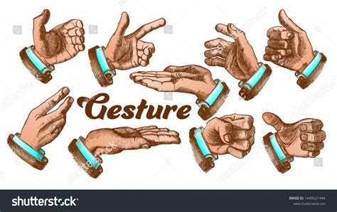 Collection Different Gesture Set Vintage Vector Stock Vector Royalty