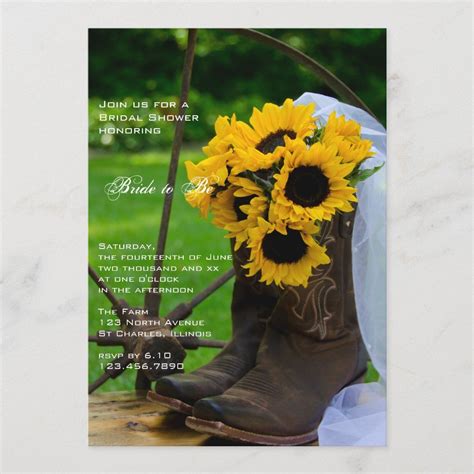 Rustic Sunflowers Cowboy Boots Ranch Bridal Shower Invitation Zazzle