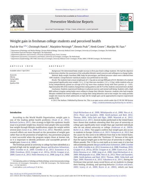 (PDF) Weight gain in freshman college students and perceived health