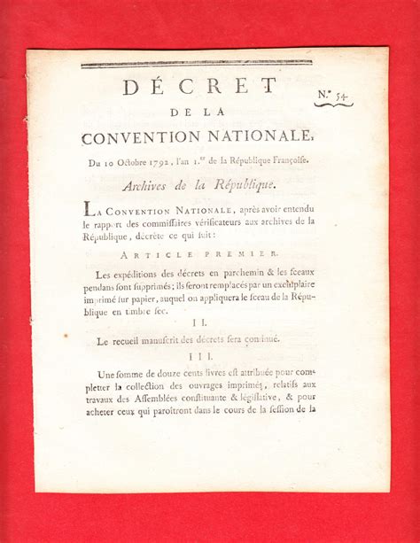 DÉCRET DE LA CONVENTION NATIONALE Du 10 Octobre 1792 l an 1 er de la