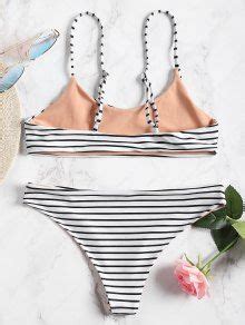 Cami Striped Bralette Bikini Set In WHITE ZAFUL