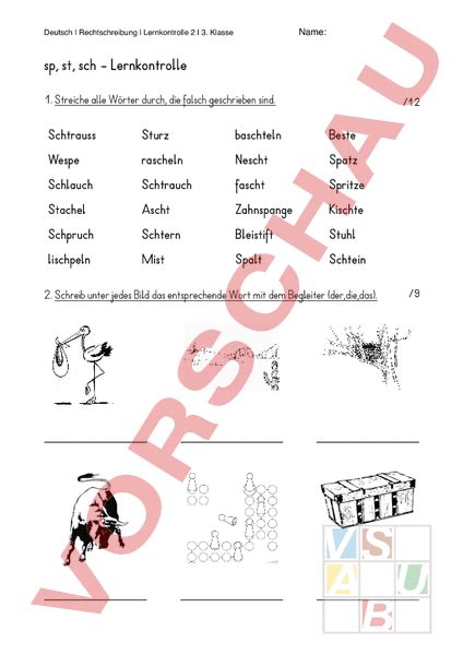 Arbeitsblatt Sp St Sch Lernkontrolle Klasse Deutsch