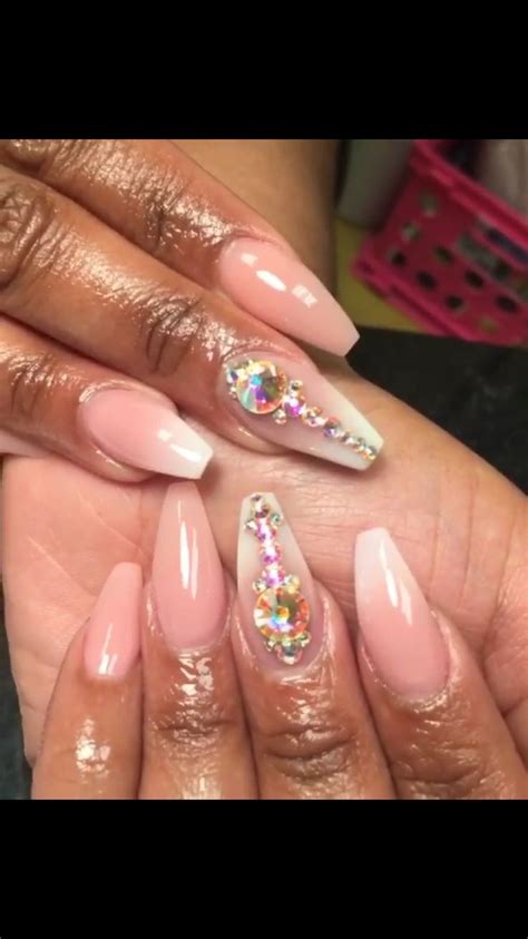 Nude Pink And White Ombre Nailz With Bling In Ombre Nails Nail Designs Nail Art
