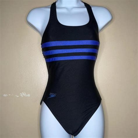 Speedo Womens Navy And Black Bodysuit Depop