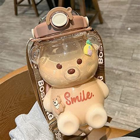 Dkiil Noiyb Ml Kawaii Bear Water Bottle With Straw Large Kawaii