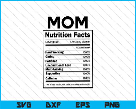 Mom Nutritional Facts Svg Png Printable Files Creativeusarts