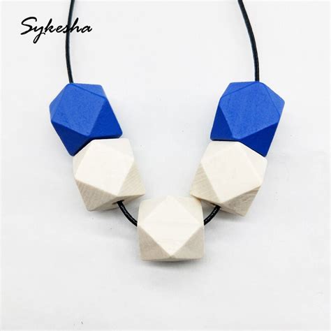 Boh Mien Collier Ras Du Cou En Perles De Bois Naturel Bleu Jaune