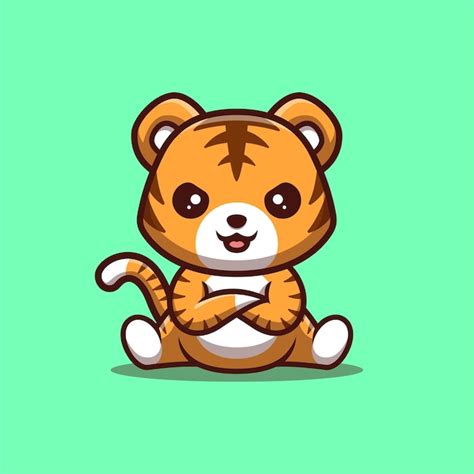 Premium Vector Tiger Sitting Angry Cute Creative Kawaii Cartoon Mascot Logo