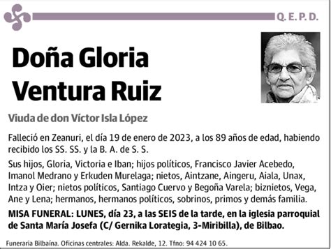 Gloria Ventura Ruiz Esquela Necrol Gica El Correo