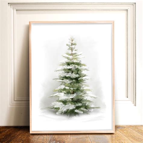 Snowy Evergreen Art Print, Christmas Tree Art Print, Winter Pine Tree Artwork, Minimalist Wall