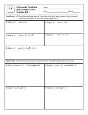 Polynomial Functions And Complex Zeros Practice Set For Course Hero