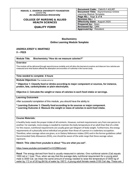 Biochemistry Module 2 Asynch-How do we measure calories - MANUEL S