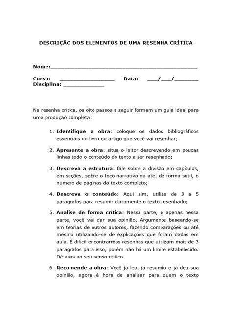 Resenha Critica De Livro - Guia para Resenha Crítica de Livros | PDF