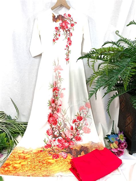 White Ao Dai Vietnamese Lua Mango Silk Long Dress With Pants Etsy