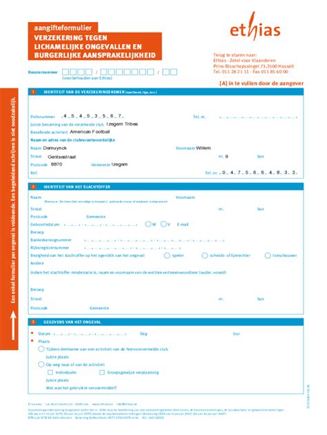 Fillable Online Aangifteformulier VERZEKERINGALLE RISICO S Ethias Fax