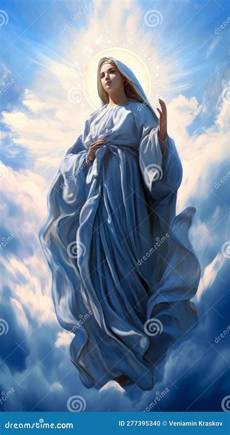 Blessed Virgin Mary Against the Blue Sky. Stock Illustration ...