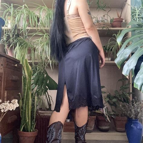 Vintage Black Lingerie Slip Skirt Gorgeous Black Depop