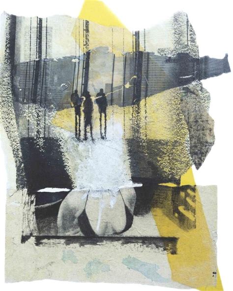 An Abstract Collage With People Standing In The Background