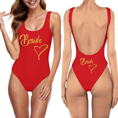 Letter Print Piece Swimsuit Sexy Bikini Swimwear Bathing Sleeveless Backless Swimsuit Red Womens