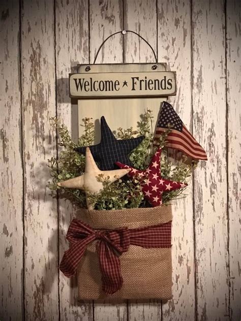 Primitive Americana Home Decor Patriotic Home Decor Wood Ruffles