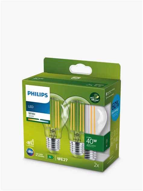 Philips Ultra Efficient 2 3w E27 Led Classic Bulb Pack Of 2 Clear