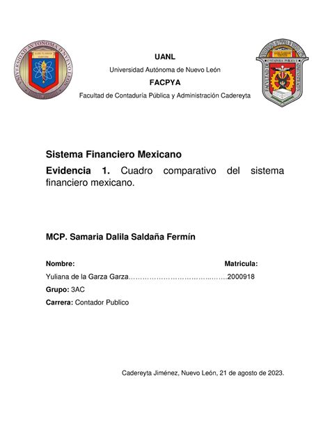 Evidencia 1 SFM UANL Universidad Autónoma de Nuevo León FACPYA