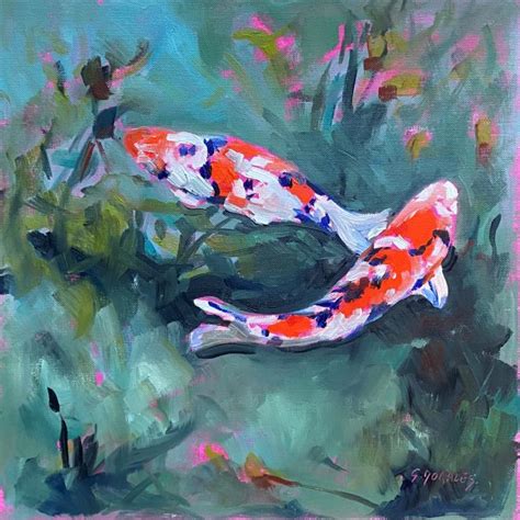 Peinture Carpes Koi Par Morales G Raldine Carr D Artistes