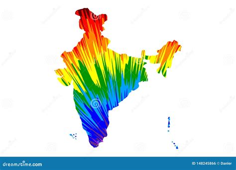 India Map Is Designed Rainbow Abstract Colorful Pattern Republic Of