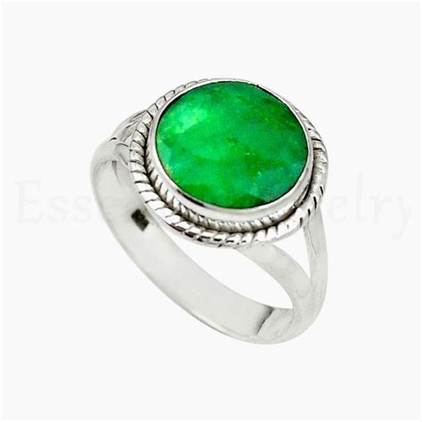 Anillo Esmeralda Verde Plata De Ley Anillo Redondo De La Etsy