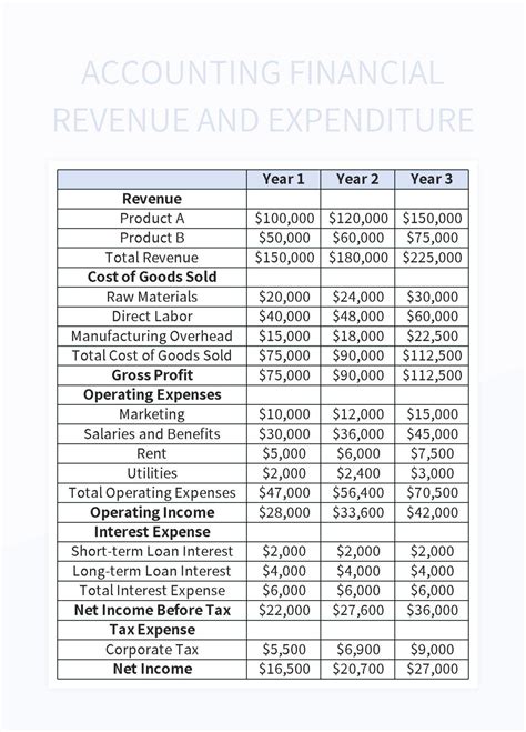 Accounting Financial Revenue And Expenditure Excel Template And Google