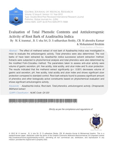 PDF Evaluation Of Total Phenolic Contents And Antiulcerogenic