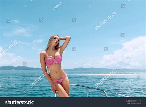 Sexy Charming Blonde Pink Bikini Posing Shutterstock