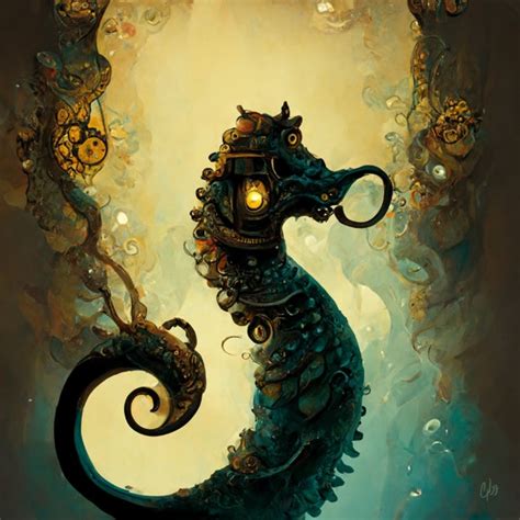 Pre Order Steampunk Seahorse Humanai Hybrid Art Print Etsy