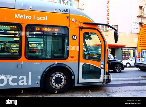 La Metro Local Bus In Downtown Los Angeles Stock Photo Alamy