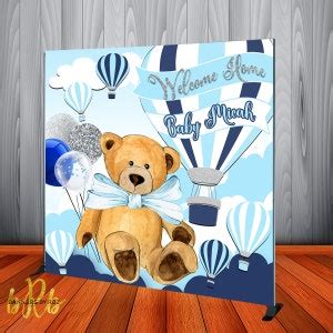 Hot Air Balloons With Teddy Bear Backdrop For First Birthday Party Baby Shower Up Up And Away