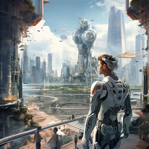 Premium AI Image | A High tech Robot Standing in A hightech City