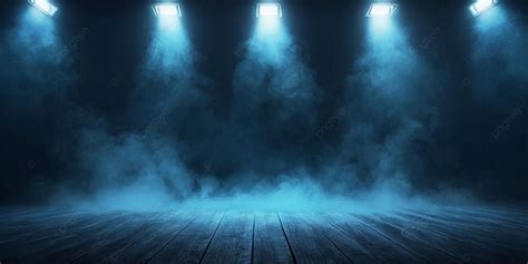 Mysterious Blue Fog With Dramatic Spotlight On Dark Background Photo