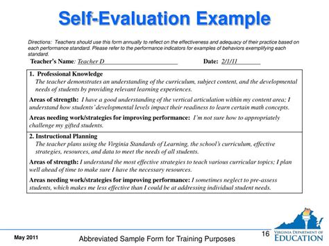 Teacher Performance Evaluation Sample Hq Printable Documents