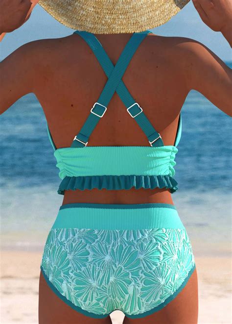 Jacquard Mid Waisted Cyan Bikini Set Modlily Usd