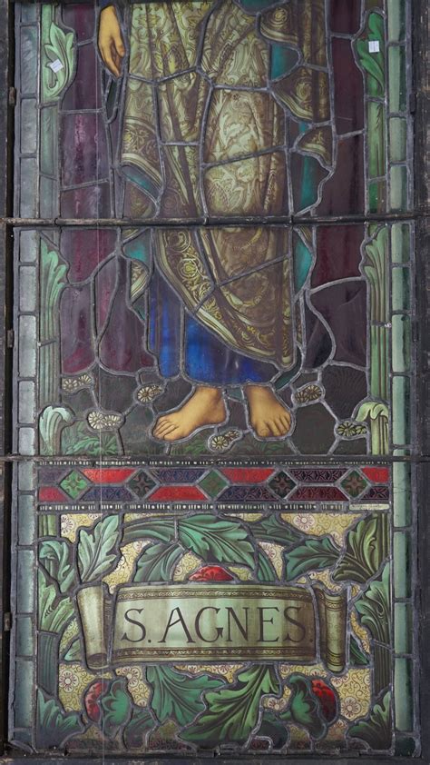 William Glasby 1863 1941 A Stained Glass Panel Depicting St Agnes With A Foliate Lancet Surmo